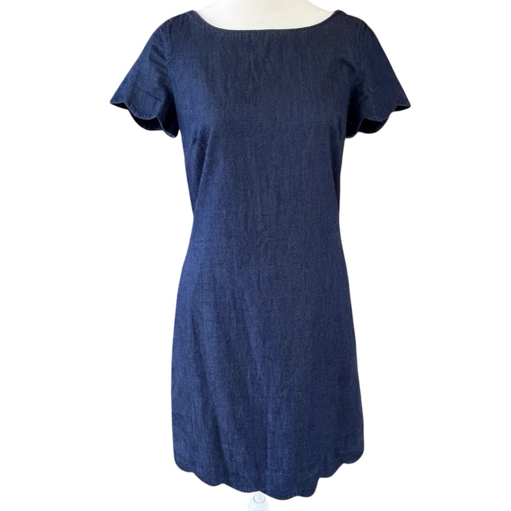 Vineyard Vines Chambray Scallop Hem Shift Dress 100% Cotton Womens 00‎ Prairie